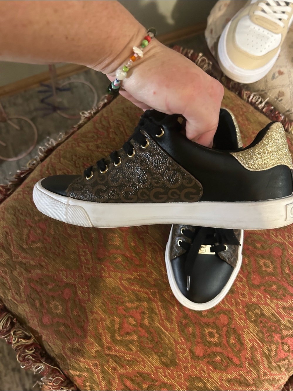 Designer-Inspired Black and Gold Women's Low-Top Sneakers
